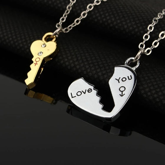 Couple key heart necklace