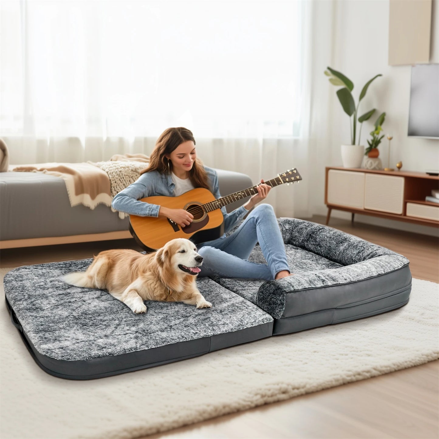 HavenNest™ Adult & Pet Bed – Foldable Calming Plush Bed
